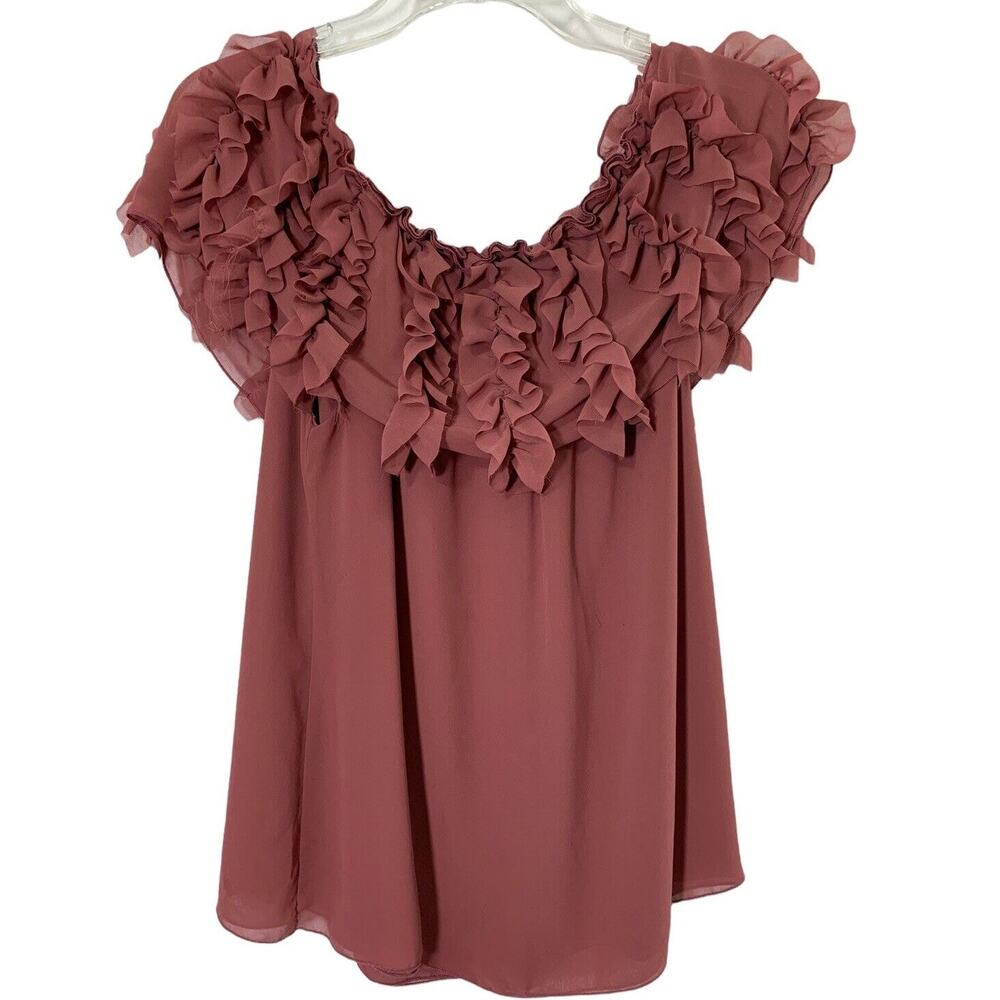 Womens Silk Blend Blouse Size Medium Sleeveless Raw Hem Ruffles Top Fairycore
